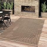 Taracarpet Outdoor & Indoor Teppich wetterfest Borneo Premium Sisal-Jute-Optik Natur für Wohnzimmer, Küche, Balkon, Wintergarten Welle beige 120x160 cm