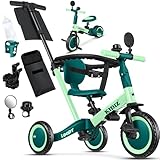Kidiz® 6in1 Laufrad Dreirad | Laufräder Lauffahrrad Kinderdreirad ab 1 Jahr bis 5 Jahre | Lauflernhilfe belastbar bis 25Kg | inkl. Lenkstange Sicherheitsbügel Sicherheitsgurt Klingel & Spiegel Grün