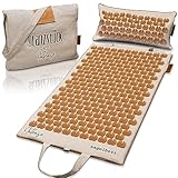 Glanzstück Berlin® Health Collection: XL Akupressurmatte Set INTENSE aus Leinen, Hilfe bei Verspannungen, Rückenschmerzen, Massagematte mit Kissen (Wärmefunktion) & Tasche, nachhaltig