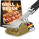 TNTOR Grillbürste Messing, Grill Messingbürste mit Messing Borsten, Edelstahl Grillschaber und Extra Langer Wärmedämmung Griff, für Gasgrill, Holzkohlegrill, Kugelgrill, Elektrogrill und Grillrost.