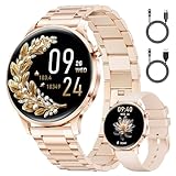 SUNKTA Smartwatch Damen mit Telefonfunktion 7,9mm Dünn 1.32' AMOLED Elegant Roségold Edelstahl Smart Watch Frauen für Android iOS,Herzfrequenz,Schlafmonitor,Menstruationszyklus,100+ Sportmodi