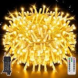 Ollny Lichterkette außen 20m 200LED, Lichterkette Weihnachtsbaum mit Fernbedienung und Timer, 8 Modi IP44 wasserdicht innen mit Stecker Weihnachten Hochzeit Party (Warmweiß)