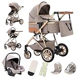 Gcarebb Kinderwagen 3-in-1, Citadinenwagen mit Autositz, Kombikinderwagen, höhenverstellbarer Griff, hoher Rahmen, kompakter Buggy 0-36 kg, Landschaft