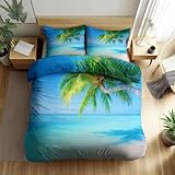 Bettwäsche 135x200 Hawaii, 3D Wendebettwäsche Tropische Meereslandschaft Microfaser Bettwäsche Set für Kinder Bettbezug 3 Teilig mit 2 Kissenbezug 80x80 cm 4738-ABC