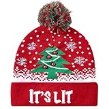 Fanient Leuchten Sie Feiertags Kappen Unisex Weihnachtsmütze Weihnachtsbaum Druck Strickmütze LED Lichtern Mütze