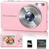 Digitalkamera 1080P 44MP Fotokamera 16X Digitalzoom Kamera, Vlogging Fotoapparat Kompaktkamera mit 2,4' LCD Bildschirm, 32G Micro Speicherkarte, 1 Akku für Kinder Teenager Studenten Anfänger-Rosa