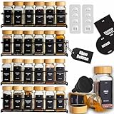 Deco haus® Gewürzregal Wand ohne Bohren [MIT 24 GEWÜRZGLÄSER & ETIKETTEN] - Gewürzregal Hängend 4er Set - Gewürzregal Ohne Bohren Schwarz - Gewürzhalter - Gewürzregal Schranktür - Spice Rack Organizer