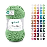 Gründl Wolle Cotton Quick uni - dünne Wolle zum Häkeln - Strickgarn - Häkelgarn - Glänzend und hautfreundlich - 100% Baumwolle - 1 Knäuel 50 g / 125 m - Nadelstärke 3-4 - salbei