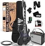 Pyle E Gitarre – Electric Guitar Set – E Gitarre Set mit Elektrische Gitarre, E-Gitarre Verstärker, Gitarren Tasche, Saiten, Gurt, Stimmgerät & Kabel, für Heavy Metal & Reisegitarre, Gitarre Schwarz