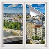 Evofensteere UV Folie Hitzeschutz Selbsthaftend Spiegelfolie Fenster Sichtschutz Rückstandslose Sonnenschutzfolie innen oder außen Thermofolie Fenster Gegen Hitze Silber
