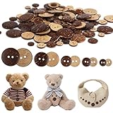 100 Stück Holzknöpfe, Runde Knöpfe Holz, Vintage Holzknöpfe Kinder, 10/12,5/15/20/25mm Knöpfe Kokosnuss zum Annähenf mit 2 Löcher DIY Nähen, Handwerk Dekoration