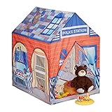 Relaxdays 10024755 Spielzelt Polizei Station, f. Kinderzimmer, Outdoor, ab 3 J., Stoff, Kinderzelt HBT 102 x 72 x 95 cm, blau-rot