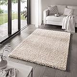 Taracarpet Shaggy Teppich Wohnzimmer Venezia Hochflor Langflor Teppiche modern Creme 060x090 cm