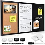 Navaris 3in1 Kombitafel 60x40cm - Kreidetafel Whiteboard Kork Pinnwand - Memoboard magnetische Seiten Weekly Plan inkl. Kreide Pins Magnete