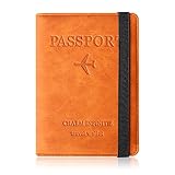 Czyan Reisepasshülle, Kunstleder Schutzhülle Reisepass mit RFID Blockier Schutzhülle Impfausweis Schutzhülle Tasche für Kreditkarten Ausweis und Reisedokumente(Orange)