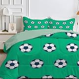 Qiwagu Bettdecke 135x200 4 Jahreszeiten, Wende FußBall Steppdecke Waschbare, Bettdecke ohne Bezug Nutzbar, Leicht Weiche Schlafdecke 200GSM, Ganzjahresdecke GrüN mit 1 Kissenbezug