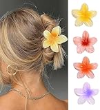 IOSPKKIO® 4 Stück Blumen-Haarklammern, starker Halt, große Krallenklammern für Dickes Haar, rutschfeste Haarklammern für Frauen, hawaiianische Blumen-Klauenklammern, 4 Farben