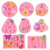 TAIXING 8 Stück Silikonform Blumen, 3D Blumen Fondant Formen Silikon Silikonformen Gießformen, Silikonform Blumen 3D Blume Silikon Seifen Form für Fudge Schokolade Kuchen Dessertdekoration Seife