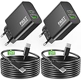 45W USB C Ladegerät, 2-Port Handy Schnellladegerät PD/PPS Mehrfach Netzteil, Kabel USBC Schnellladekabel für Samsung Galaxy S25 S24 S23 S22 Ultra 5G A56 A55, iPhone 17 16 15, Charger Ladekabel, 2Pack