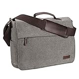 Ruschen Umhängetasche Herren aus Canvas, Hochwertige Herrentasche, Laptoptasche für 15,6 Zoll Laptop, Schultertasche/Kuriertasche/Messenger Bag, Grau