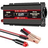 Seamuing 2000W Wechselrichter DC 12V auf AC 230V Spannungswandler 1 AC Steckdose & 2 USB Port Stromwandler mit Alligatorclip Zigarettenanzünder Stecker Power Inverter für Auto KFZ Wohnwagen LKW
