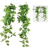 JOPHEK 2 Stück Kunstpflanze Hängend, Künstliche Hängepflanzen Eukalyptus Blätter, Hängend Wartungsfreie Plastik Hängepflanzen, Gefälschte Ivy Pflanzen für Wand Küche Hängekorb Dekoration (108CM)