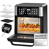 Heißluftfritteuse 12L 12 Mutifunktionen Dörren Gären Funktion Heizung Sichtfenster Airfryer XXL Heißluftofen Minibackofen 7 Zubehör 200℃