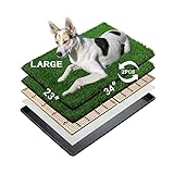 MEEXPAWS Große Hundetoilette aus Kunstrasen mit Tablett (85×59 cm) – Hundeklo für Wohnung & Balkon – 2 Robuste Gras-Ersatzsets & 2 Pisspads – Schnelle Drainage – Töpfchentraining für Zuhause & Drinnen