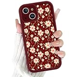 Krdvekm Handyhülle für iPhone 15 Hülle 6,1', Aesthetic Cremefarben Blumen Muster Motiv Design für Mädchen Schutzhülle Weiche Bunt Silikon Rot TPU Kameraschutz Stoßfest Bumper Case für iPhone15