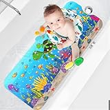 XIYUNTE Badewannenmatte rutschfest Kinder - 100% BPA frei, Extra Komfortabel Antirutschmatte Badewanne Antibakteriell, 100x40cm Baby Duschmatte mit Saugnäpfen & Maschinenwaschbar, Schildkröte