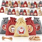 Alintor Adventskalender zum Befüllen, 24 Weihnachtskalender Zum Befüllen, 18 x 13 cm Groß Adventskalender Selber Befüllen, Adventskalender Säckchen, Adventskalender 2024 Kinder