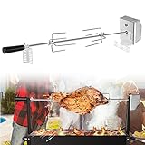 AufuN Edelstahl Drehspieß, Hochwertiger Grillspieß Set mit Moto 220V - 240V, inkl. 2X Fleischgabeln, Rotisserie aus Edelstahl, Drehspieß, Rotisserie, Drehspiess, Silber