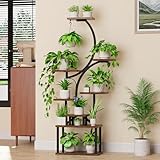 BACEKOLL 8 Ebenen Blumenständer 157cm - Metall-Holz Pflanzenregal - Innen & Außen Blumentreppe - Dekoratives Schwarz Blumenregal für Innen Garten Balkon (Ohne Licht)