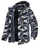 MAGCOMSEN Herren Outdoorjacke Winter Warm Skijacke Winddicht Wasserdicht Trekkingjacke Männer Fleece Gefüttert Wandern Jacke Verdickt Softshell Funktionsjacke mit Kapuze Schwarz-Camo XL