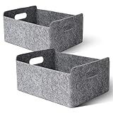 Cozary 2 Stück Filzkorb Aufbewahrung Faltbarer, Filz Aufbewahrungsbox mit Griff, Aufbewahrungskorb Filz für Regal, Kleiderschrank, Kleidung, Handtücher, Accessoires - 30x24x15 cm - Grau