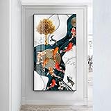 SDVIB Goldener roter Karpfen Hirsch Jahresring Baum Vögel Moderne dekorative Bilder Leinwanddruck Wandkunst Poster Wohnzimmer19.6 x39.4 (50x100cm) Kein Rahmen