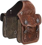 EQUIGEAR Western-Leder-Satteltasche für Pferde | Reitvergnügen Wanderritt geeignet für Reiten und Fassrennen | Satteltasche mit verstellbarem Riemen GRÖSSE: 10'X10'X3' SA-44