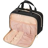 Lifewit Reise Kulturtasche Damen, 10L Groß Wasserabweisende Kulturbeutel mit Nassfach, Tragbare Schminktasche Waschtasche Organizer für Make up, Zubehör, Shampoo, Oilettenartikel, Alltag, Schwarz