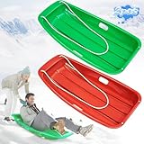 Popolic 2 Stück Bob Schlitten Erwachsene und Kinder, Kunststoffrodel mit Zugseil, Schlitten Plastik für Schnee, Sand und Gras Rodel für Outdoor Skifahren Mountainbiken Fahrradreifen