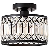 Kristall Deckenleuchte,Kronleuchter Schwarz mit Kristall Schirm,Sockel E27 Deckenlampe,Moderne Lampe für Wohnzimmer Schlafzimmer Küche Flur Esszimmer 1-Light