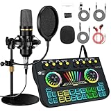 Audio Mixer, Streaming PC Mixer mit XLR Mikrofon Schnittstelle, Individuelle Steuerung, Volume Fader, Stummschalttaste, für Podcast/Aufnahme/Gesang/Spiel/TikTok Content Creation