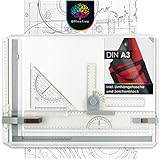 OfficeTree Zeichenplatte A3 - Inkl. Tragetasche, Schiebelineal, Geodreieck uvm. - Zeichenbrett A3 für exaktes Arbeiten - DIN A3 Zeichenplatte, Weiß