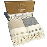 SIEGENTHAL® Hamamtuch 2er Pack – Leichtes Strandtuch & Saunatuch aus recycelter Baumwolle – Schnell Trocknend, Groß & Weich – 90cm x 200cm – Ideal für Strand, Sauna, Yoga, Picknick – Beige & Schwarz