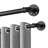 Qlfyuu Industrielle Gardinenstange ausziehbar Vorhangstange für Verdunkelungsvorhänge, verstellbare rutschfest Metall Raumteiler Gardinenstange für Fenster Schlafzimmer (Schwarz, 76-310cm)