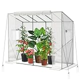 Velway Tomaten Gewächshaus Foliengewächshaus Stabil - 208x81x170/141cm Winterfest Tomatenhaus Schrägdach Garten Treibhaus mit PE Gitterfolie, Belüftungsfenster, Erdanker und Winddichten Seile - Weiß