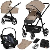 LIONELO BIANKA Kinderwagen 3 in 1 bis 22 kg Babywanne Autositz Zusammenlegbar, Reise-System, Einstellung der Rückenlehne, Räder 360o Stoßdämpfer, Verdeck XXL