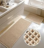 Großer Badteppich Set, Badezimmerteppich Set 2 Teilig, Rutschfeste Badematte, Boho Badezimmermatte, Waschbar Duschvorleger für Wohnzimmer Schlafzimmer Badezimmer, Bad Deko, 51 x 120 cm + 41 x 61 cm