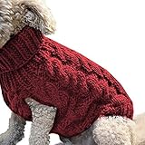Petyoung Hundepullover Weste Warmer Mantel Haustier weiche Strickwolle Winter Pullover gestrickt Häkeln Mantel Kleidung für kleine mittlere Hunde (M, Rot)