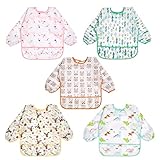 Vicloon Baby Lätzchen mit Lange Ärmeln,5PCS Ärmellätzchen Wasserdicht,Baby Bibs Set, Unisex Lätzchen Set für Essen Kunst Handwerk Malerei Bemalen Spielen für 6-24 Monaten