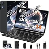 Tablet Android 14 Tablet 10 Zoll mit Octa-Core 2.0 GHz, 22GB RAM + 128GB ROM TF 1TB, 5G WiFi, Bluetooth 5.0, 8000mAh, Tablet Widevine L1, 5MP + 8MP, FHD, GPS, 2-in-1 Tablet mit Tastatur und Maus,Black